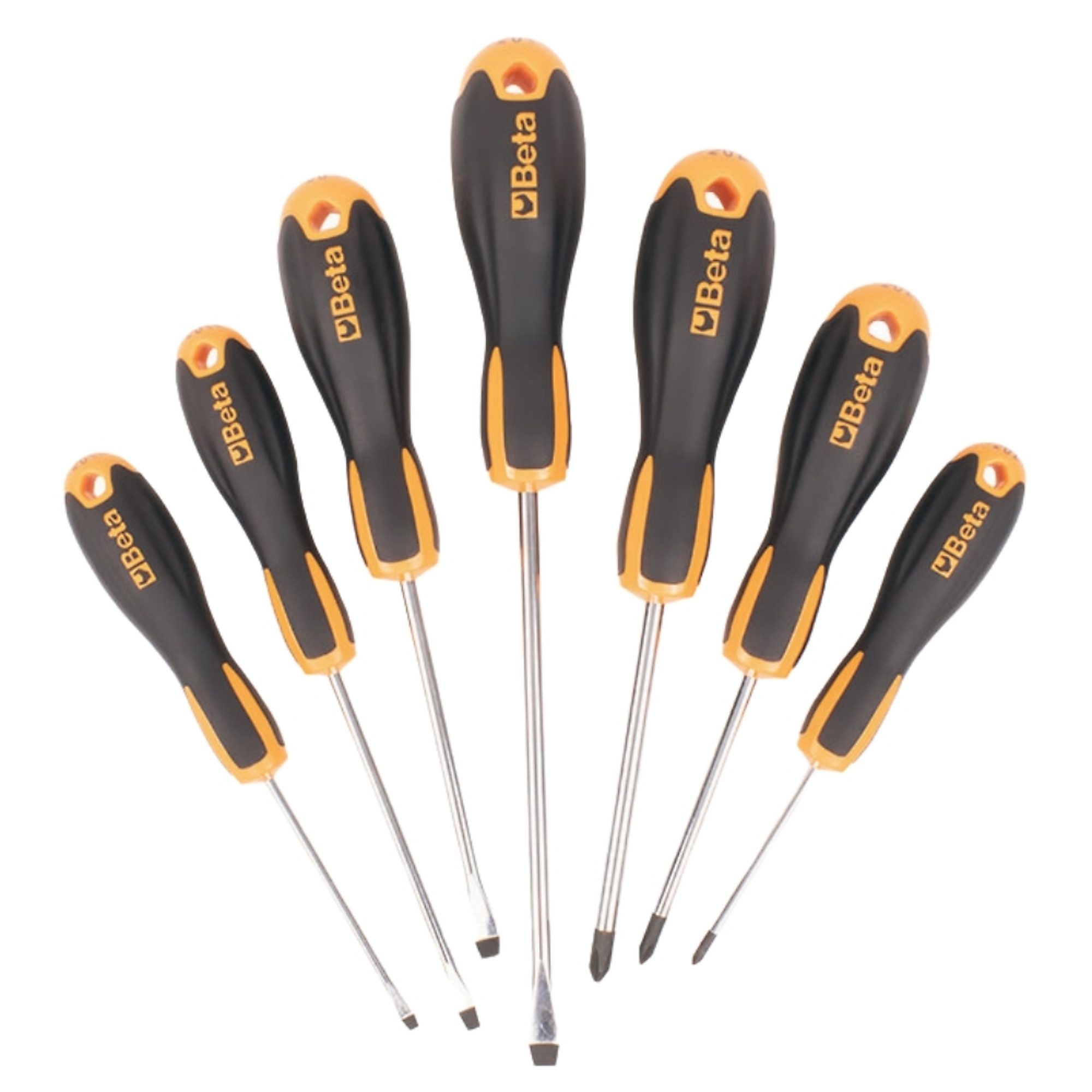 Beta 7-Piece Evox Screwdriver Set — Slotted and Phillips, Ergonomic Handles, Phosphate-Coated Tips, Model# 1203E/D7